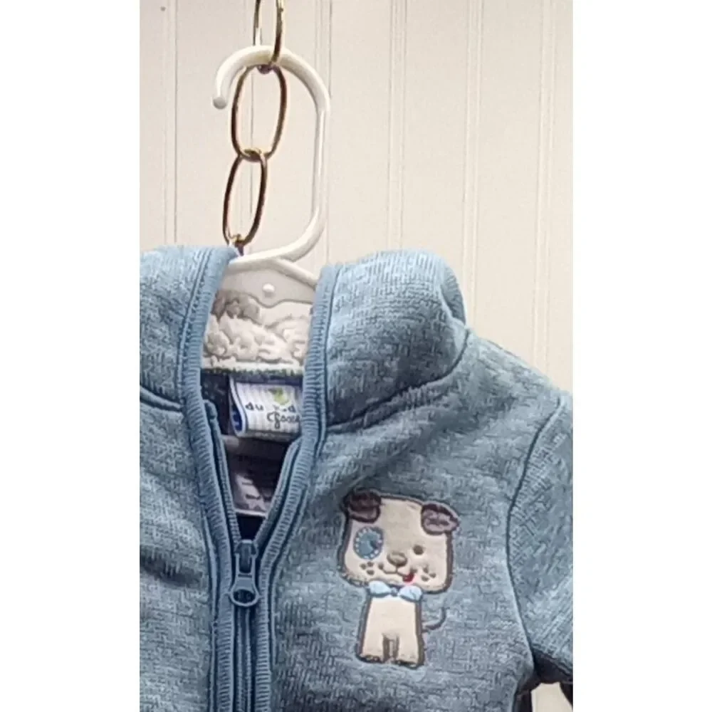 Duck duck goose blue knit jacket with ears, size 12 months